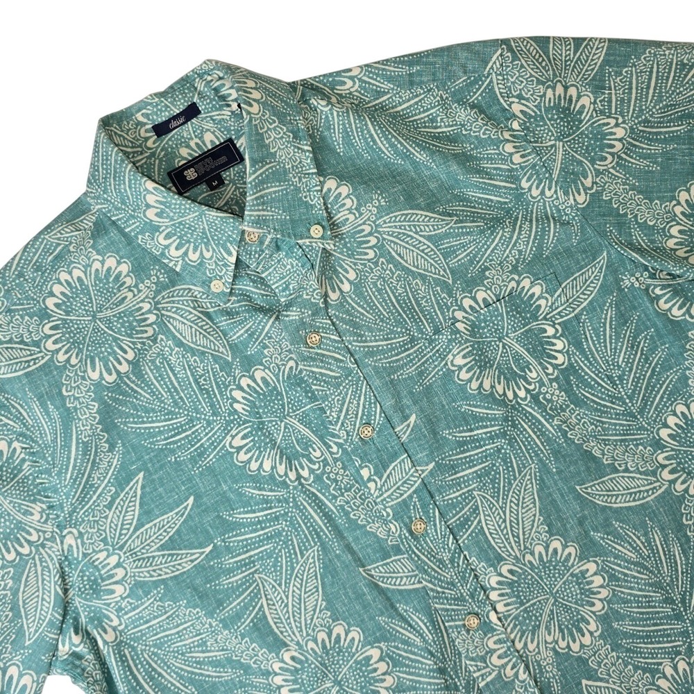 Reyn Spooner Mens Medium Teal Tropical Floral Aloha Short Sleeve Button Down